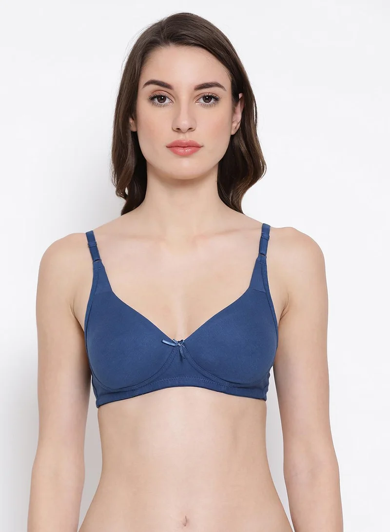 Clovia Non-Padded Non-Wired Full Coverage T-Shirt Bra in Powder Blue & Black - Cotton